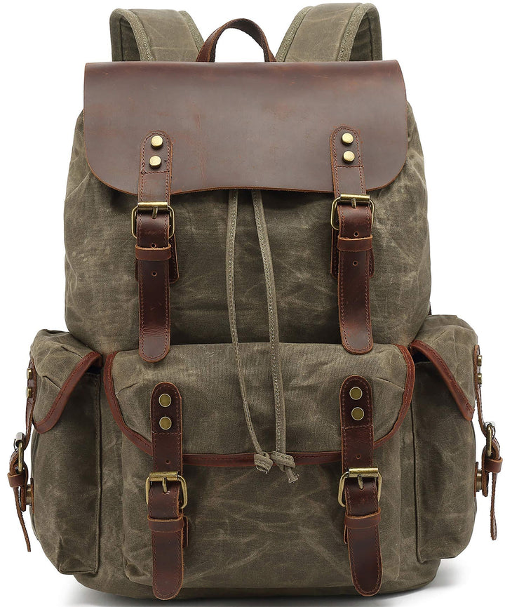 Huachen Waxed Canvas Leather Backpack – Durable & Stylish Travel Bag - HuaChen