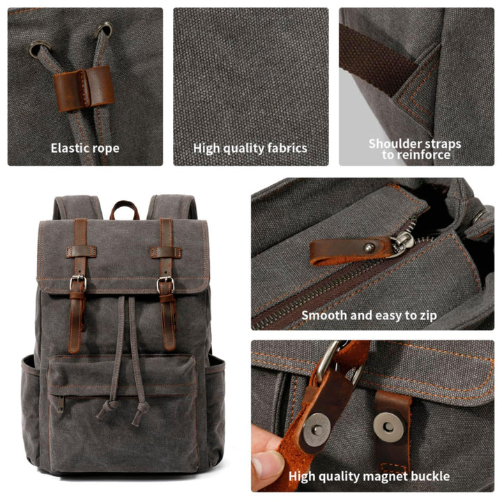 HuaChen Vintage Canvas Backpack for Laptop Hiking - HuaChen