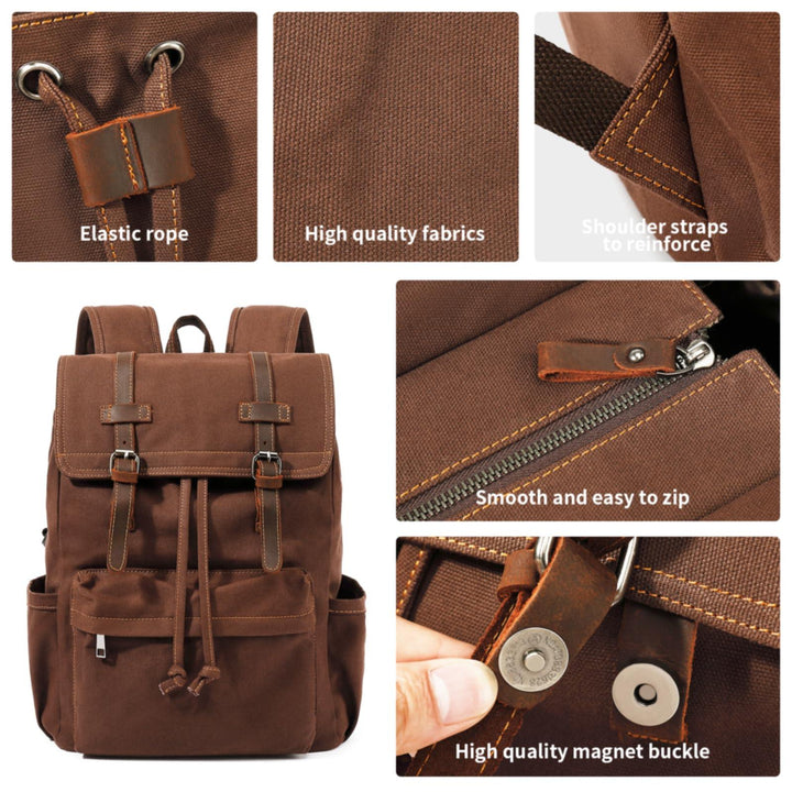 HuaChen Vintage Canvas Backpack for Laptop Hiking - HuaChen