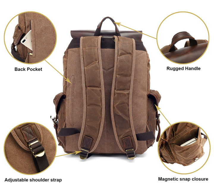 Huachen Waxed Canvas Leather Backpack – Durable & Stylish Travel Bag - HuaChen