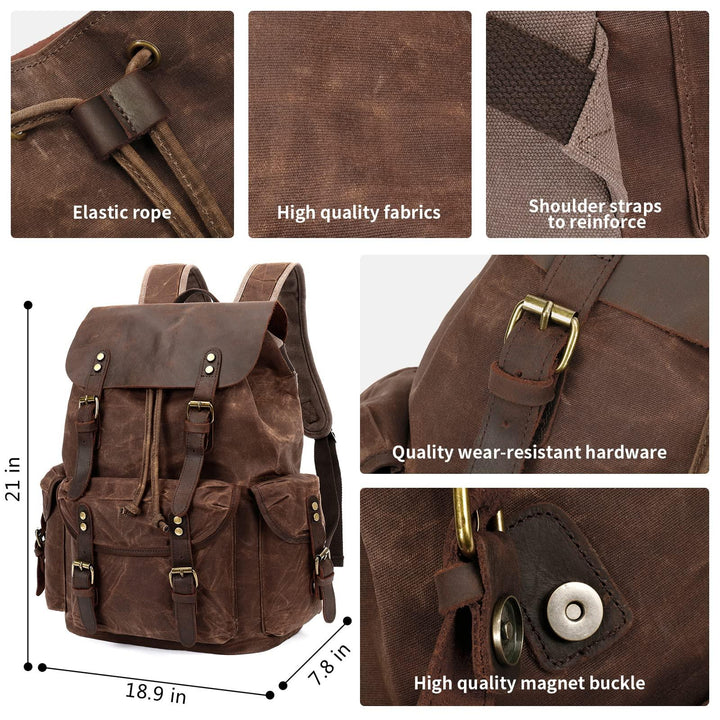 Huachen Waxed Canvas Leather Backpack – Durable & Stylish Travel Bag - HuaChen