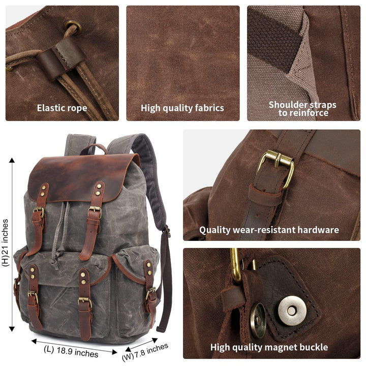 Huachen Waxed Canvas Leather Backpack – Durable & Stylish Travel Bag - HuaChen