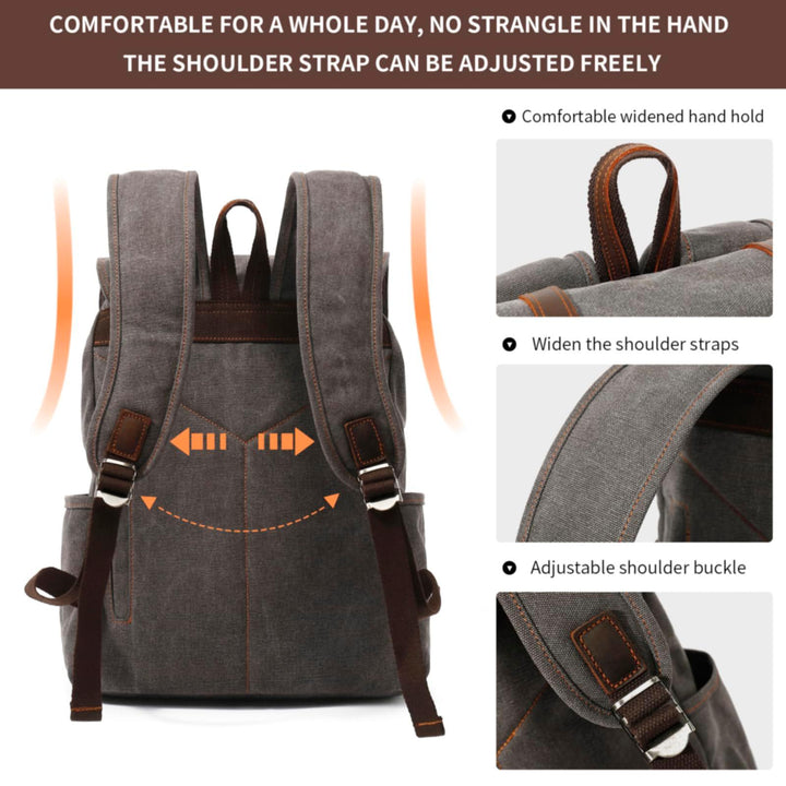 HuaChen Vintage Canvas Backpack for Laptop Hiking - HuaChen