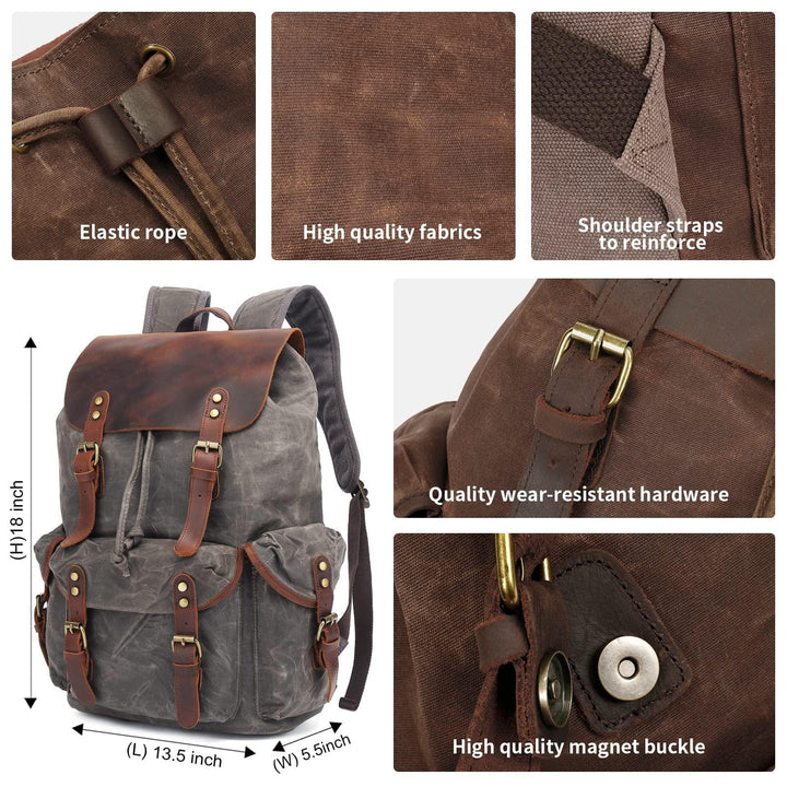 Huachen Waxed Canvas Leather Backpack – Durable & Stylish Travel Bag - HuaChen