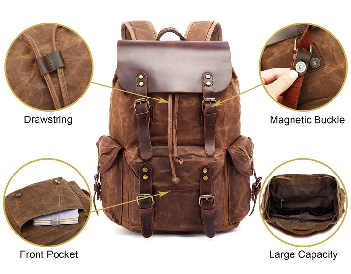 Huachen Waxed Canvas Leather Backpack – Durable & Stylish Travel Bag - HuaChen