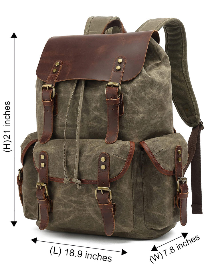 Huachen Waxed Canvas Leather Backpack – Durable & Stylish Travel Bag - HuaChen