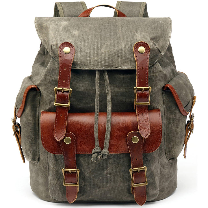 HuaChen Canvas Leather Backpack - Military Tactical Rucksack - HuaChen