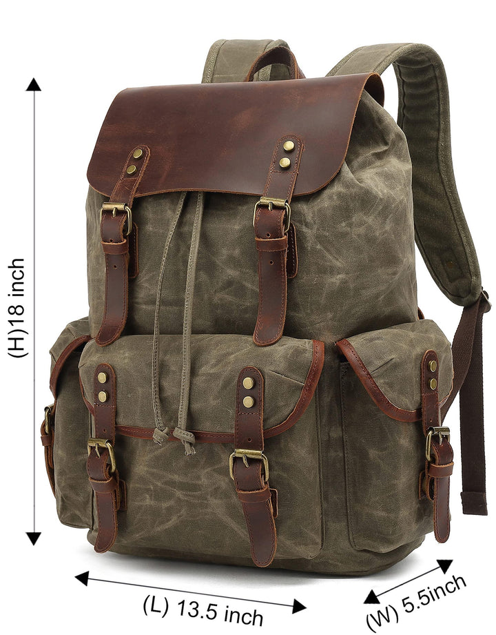 Huachen Waxed Canvas Leather Backpack – Durable & Stylish Travel Bag - HuaChen