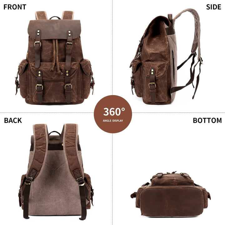 Huachen Waxed Canvas Leather Backpack – Durable & Stylish Travel Bag - HuaChen