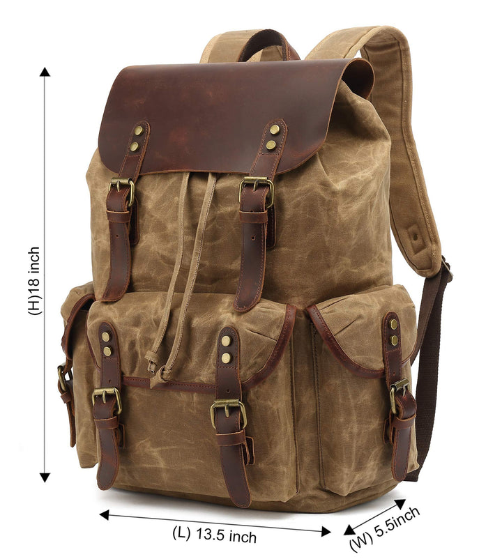 Huachen Waxed Canvas Leather Backpack – Durable & Stylish Travel Bag - HuaChen