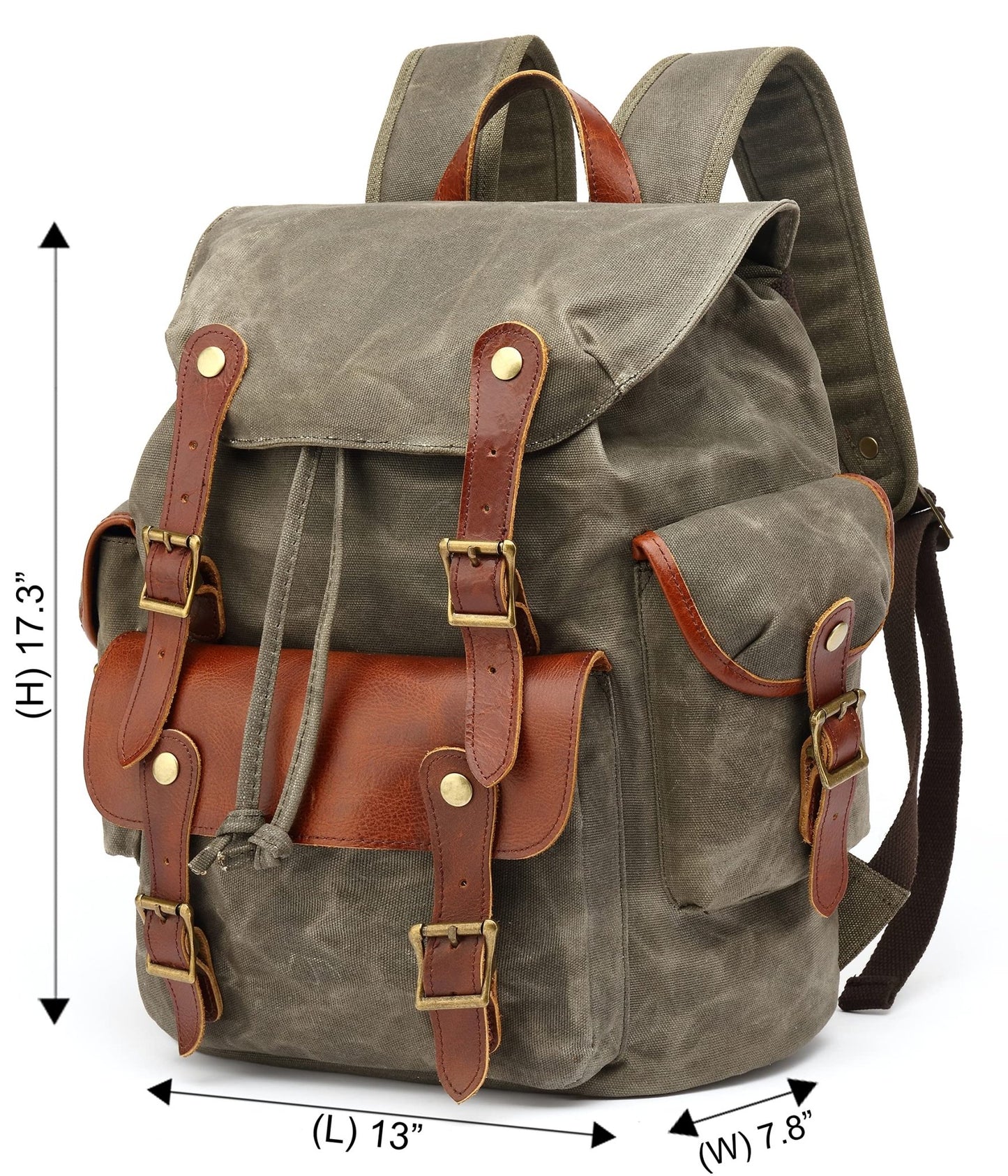 HuaChen Canvas Leather Backpack - Military Tactical Rucksack - HuaChen