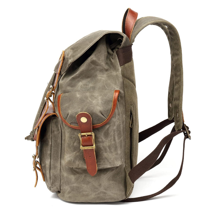 HuaChen Canvas Leather Backpack - Military Tactical Rucksack - HuaChen