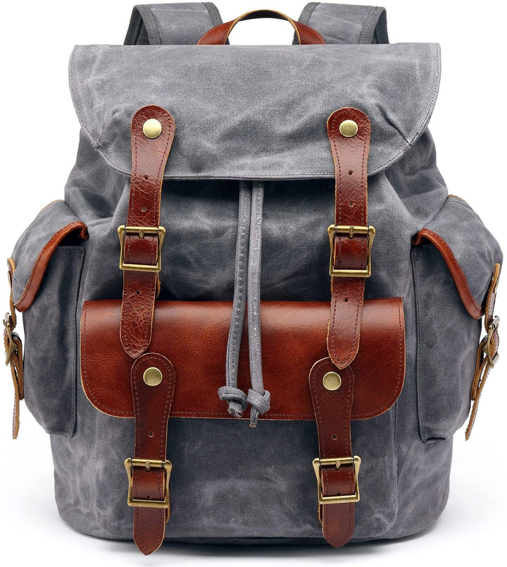 HuaChen Canvas Leather Backpack - Military Tactical Rucksack - HuaChen