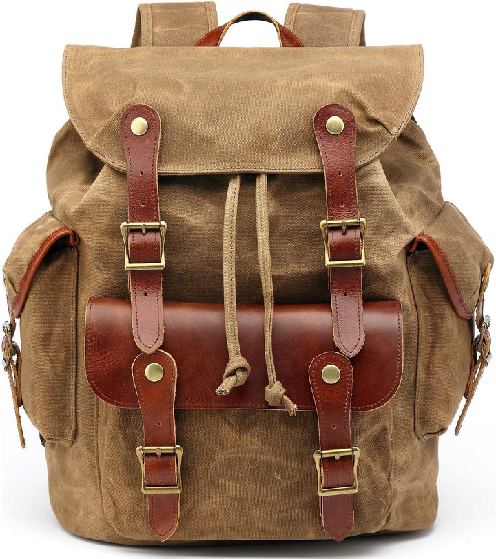 HuaChen Canvas Leather Backpack - Military Tactical Rucksack - HuaChen