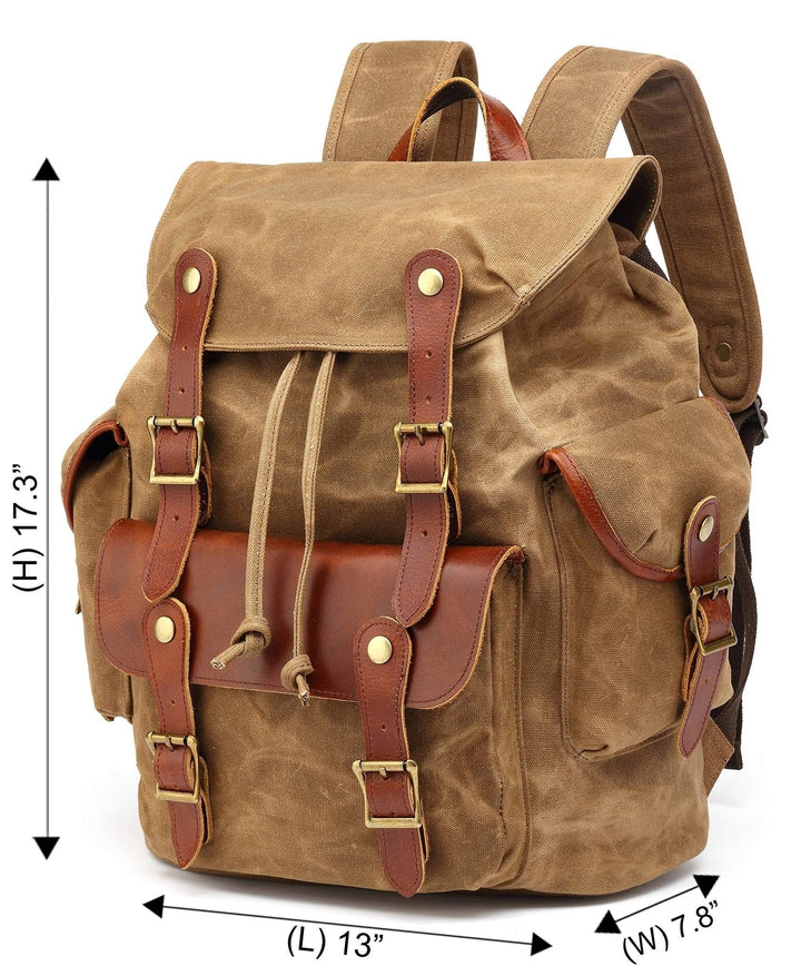 HuaChen Canvas Leather Backpack - Military Tactical Rucksack - HuaChen