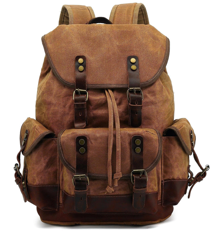 HuaChen Vintage Canvas & Leather Backpack: Spacious and Durable - HuaChen