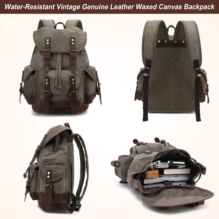 HuaChen Vintage Canvas & Leather Backpack: Spacious and Durable - HuaChen