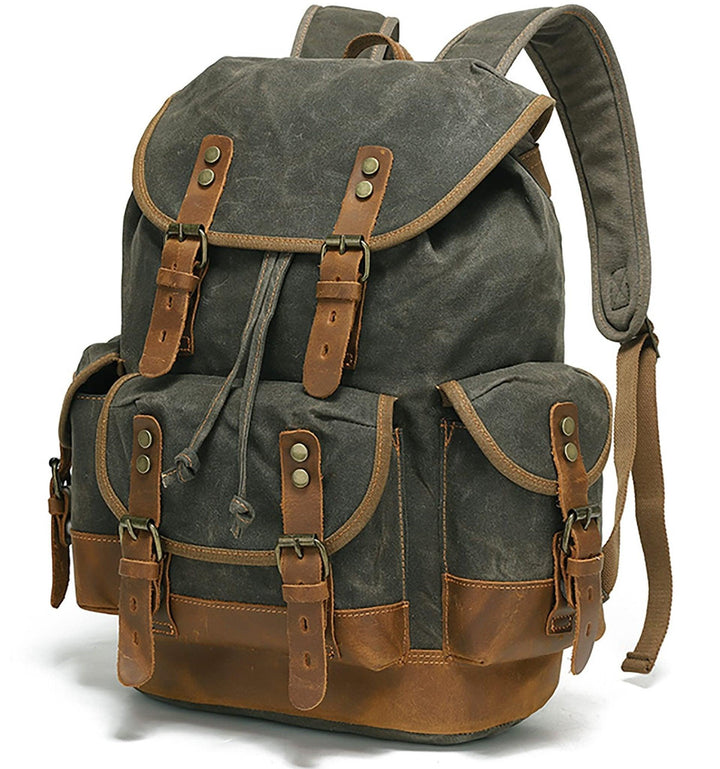 HuaChen Vintage Canvas & Leather Backpack: Spacious and Durable - HuaChen