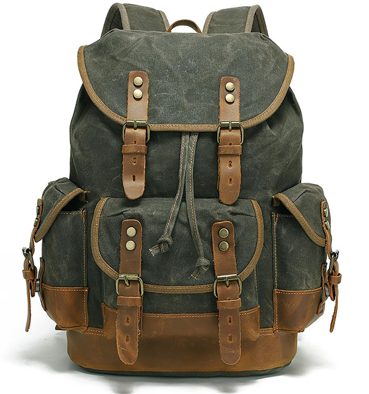 HuaChen Vintage Canvas & Leather Backpack: Spacious and Durable - HuaChen