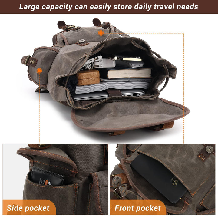 HuaChen Vintage Canvas & Leather Backpack: Spacious and Durable - HuaChen