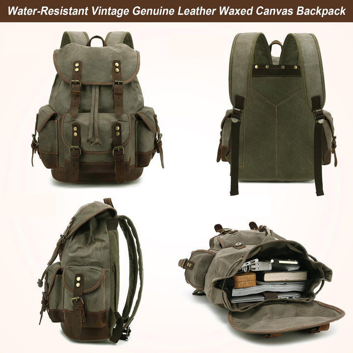 HuaChen Vintage Canvas & Leather Backpack: Spacious and Durable - HuaChen