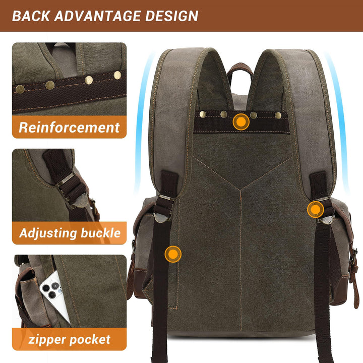 HuaChen Vintage Canvas & Leather Backpack: Spacious and Durable - HuaChen