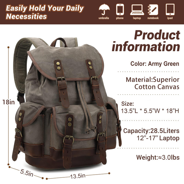 HuaChen Vintage Canvas & Leather Backpack: Spacious and Durable - HuaChen