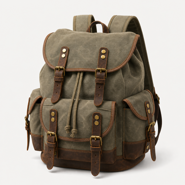 casual canvas leather backpack Waxed Canvas Rucksack