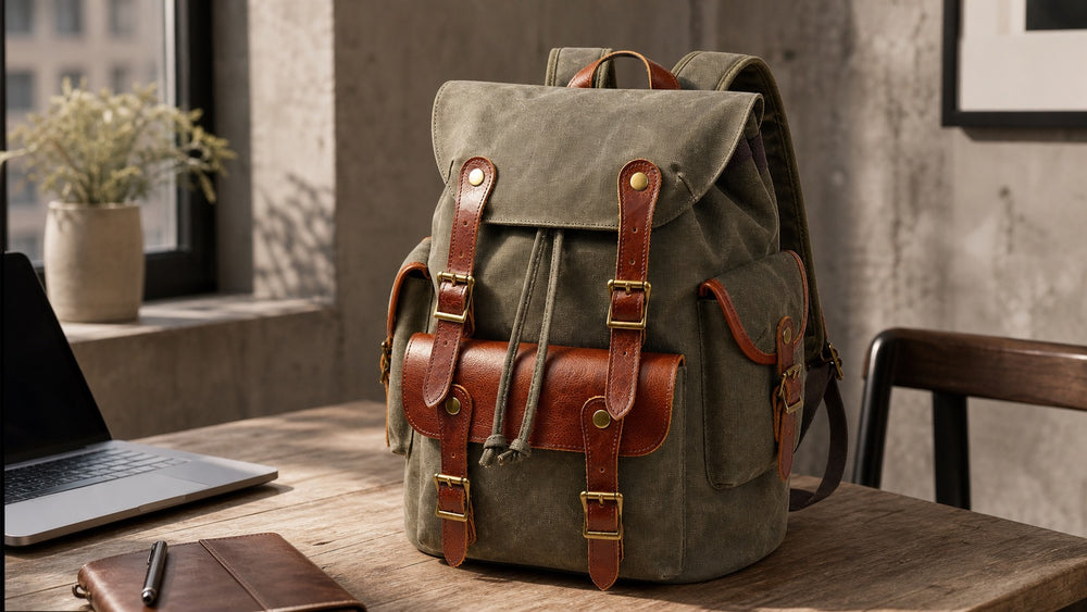 HuaChen premium v2 | Canvas Leather Backpack | 02 lifestyle scene
