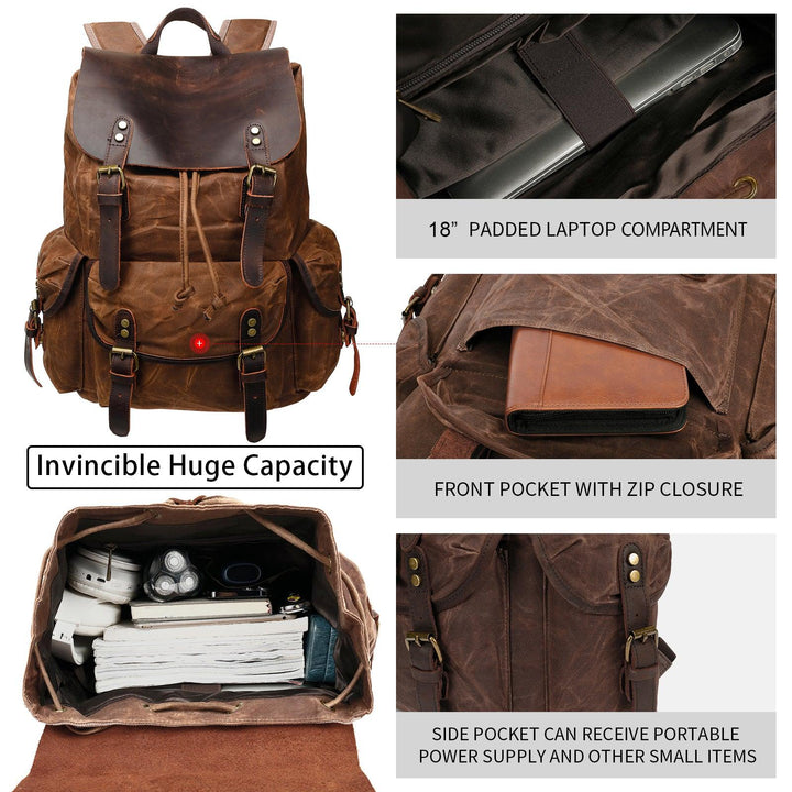 Huachen Waxed Canvas Leather Backpack – Durable & Stylish Travel Bag - HuaChen