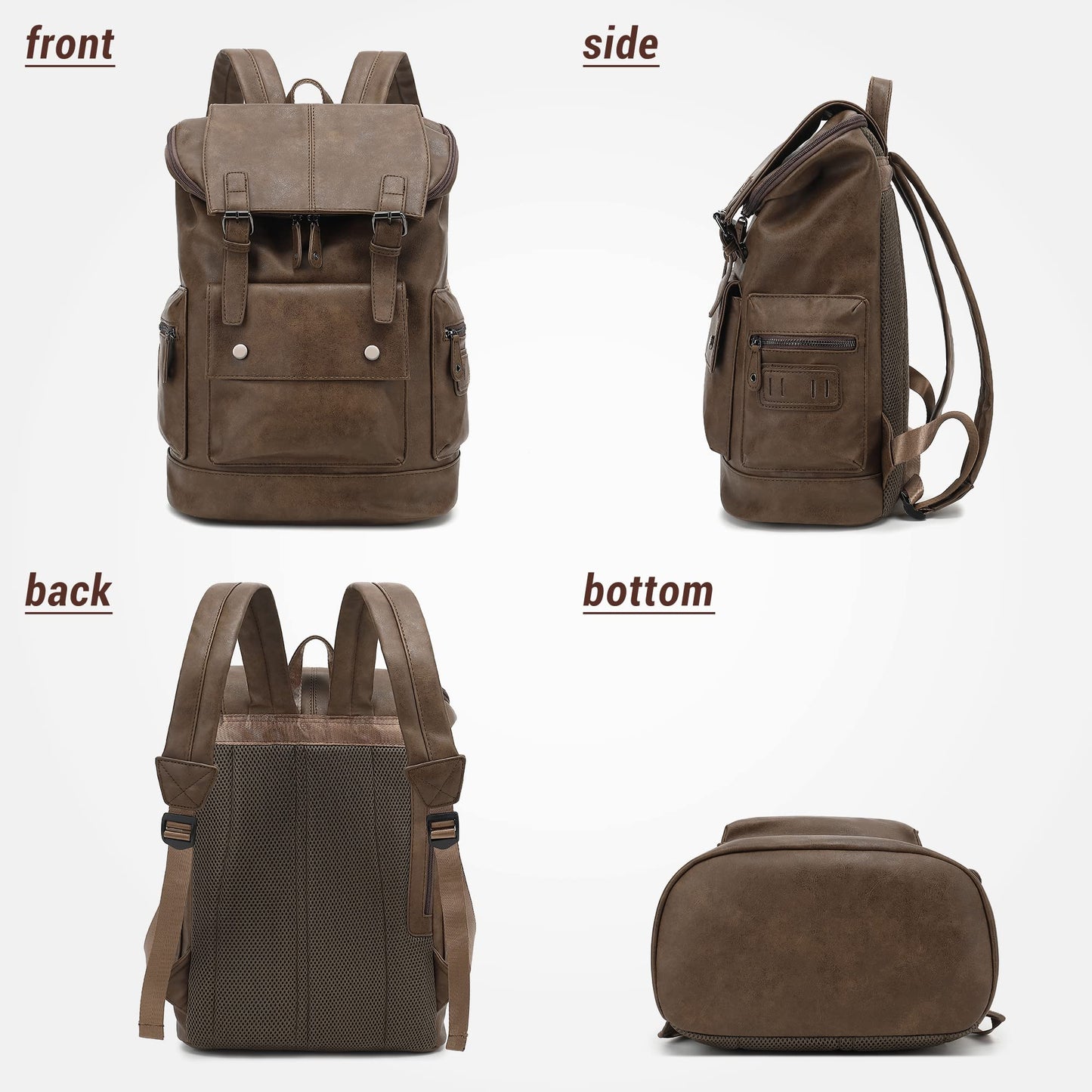 Vintage PU Leather Laptop Backpack - College Travel Rucksack - HuaChen