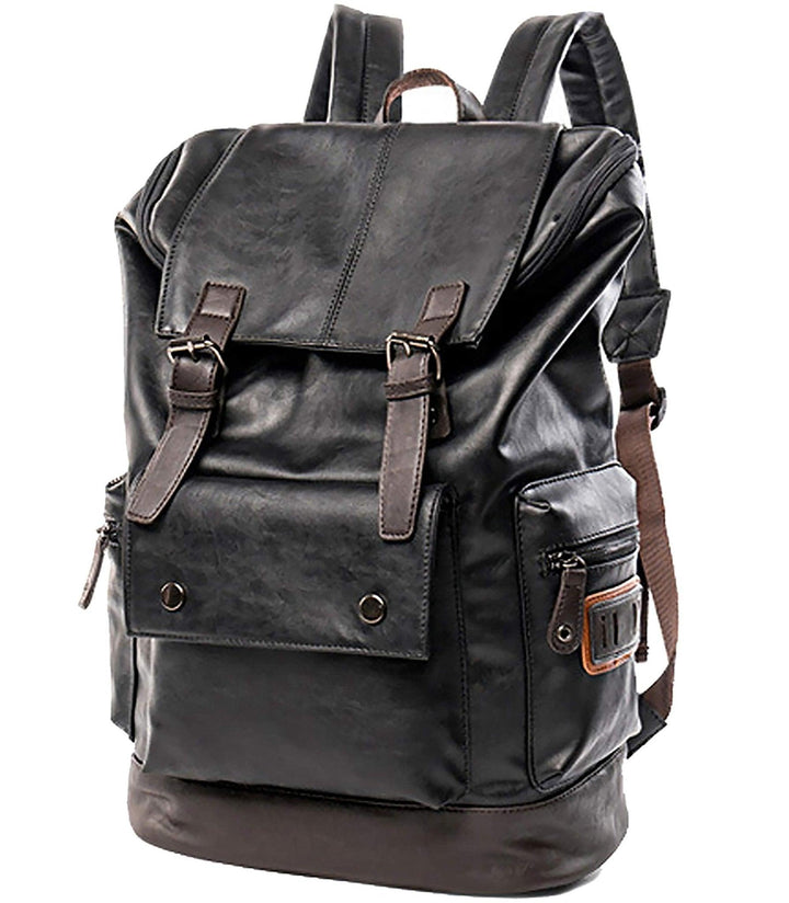 HuaChen Vintage PU Leather Laptop Backpack - College Travel Rucksack - HuaChen