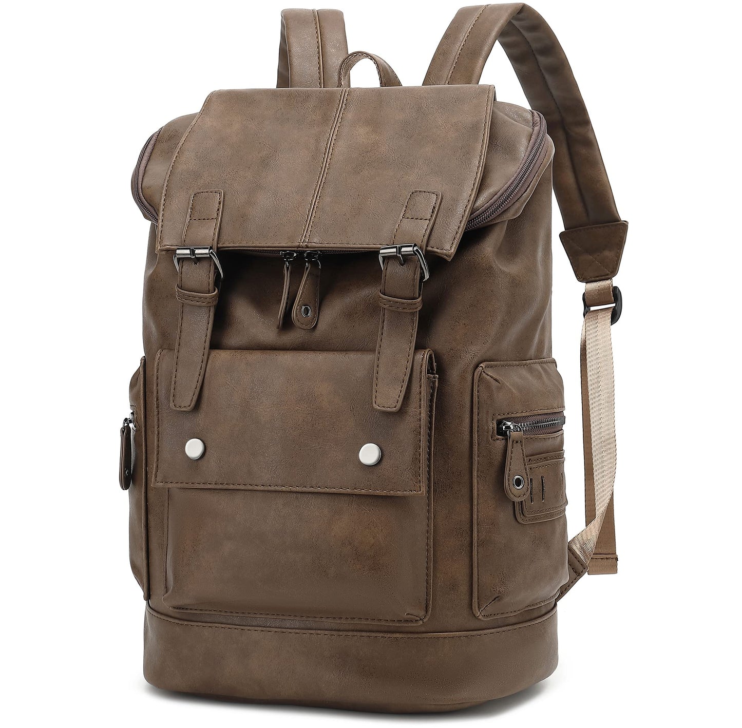 Vintage PU Leather Laptop Backpack - College Travel Rucksack - HuaChen