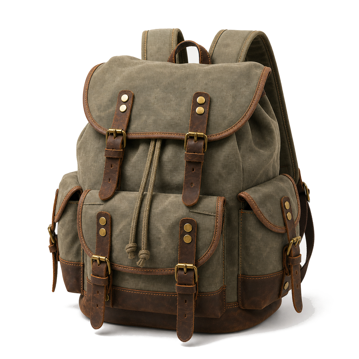 HuaChen vintage waxed canvas leather backpack premium studio product image